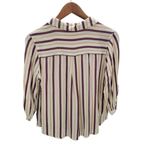 Market & Spruce Womens Striped Button Up Blouse Top Sz M Roll Tab Sleeve Pocket - Picture 2 of 8